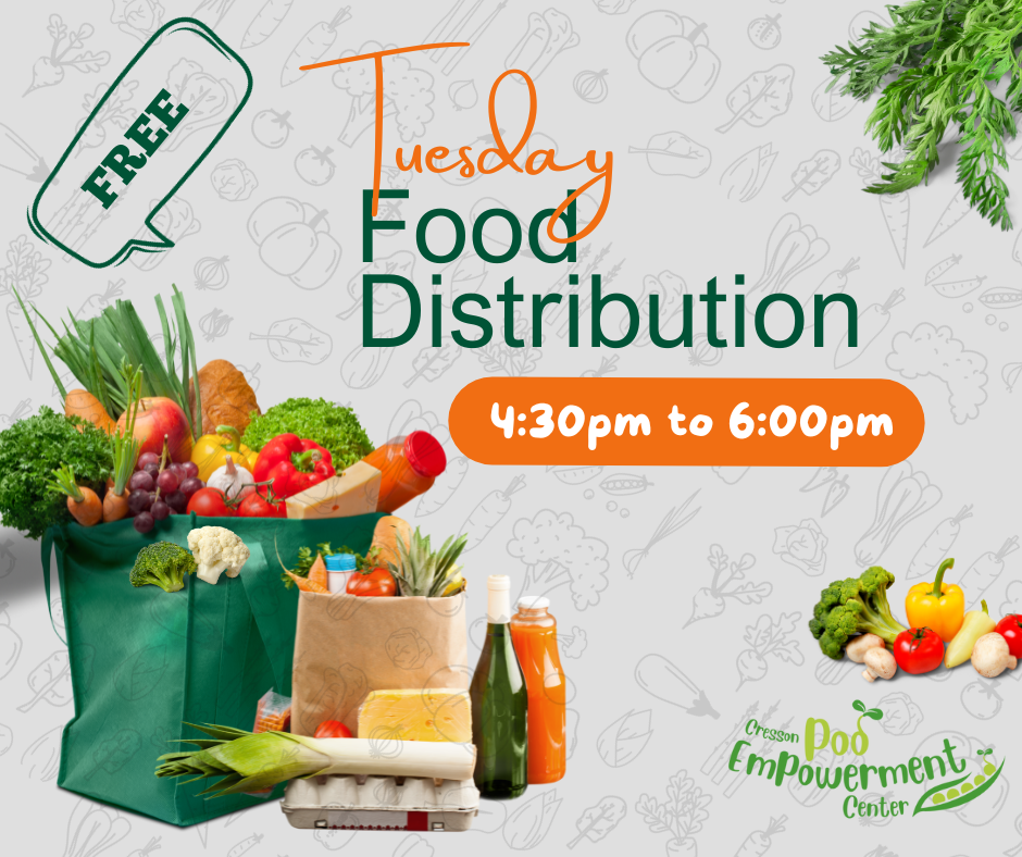Free Food Distribution
Tuesdays, 4:30pm to 6:00pm