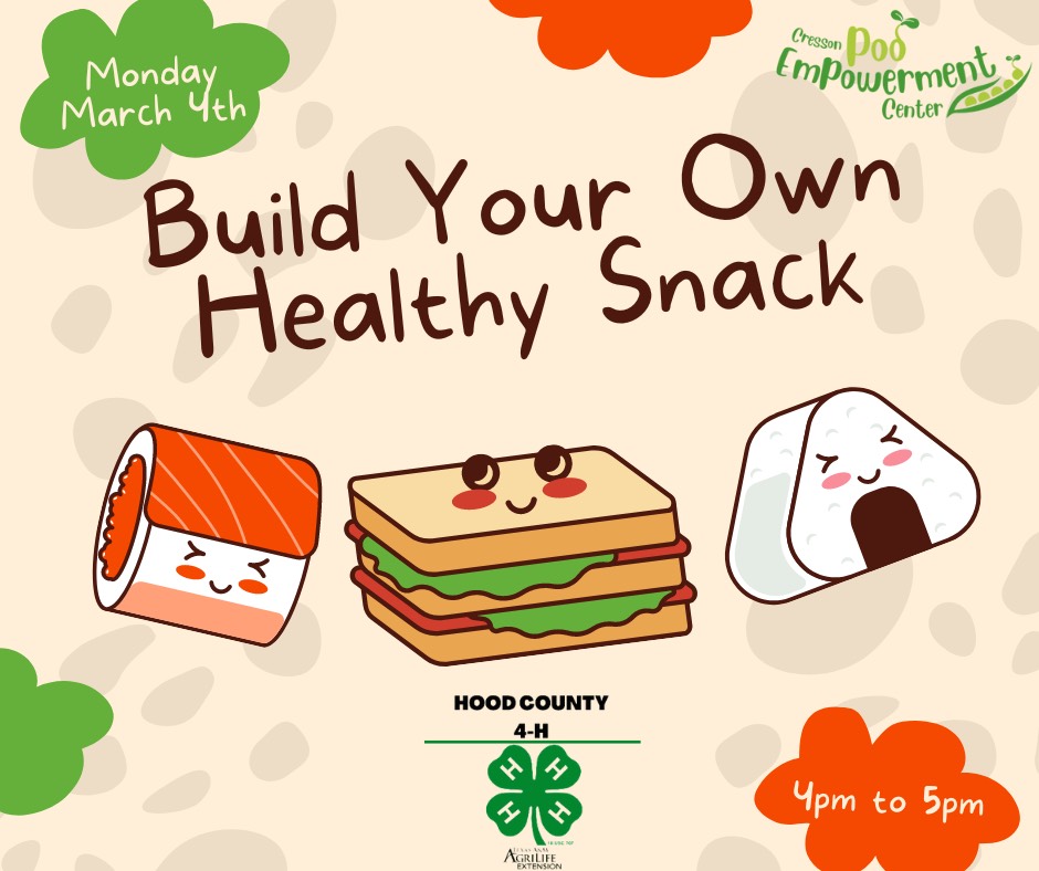 Build Your Own HEALTHY SNACK! 🥪
Monday, March 4th
4pm to 5pm