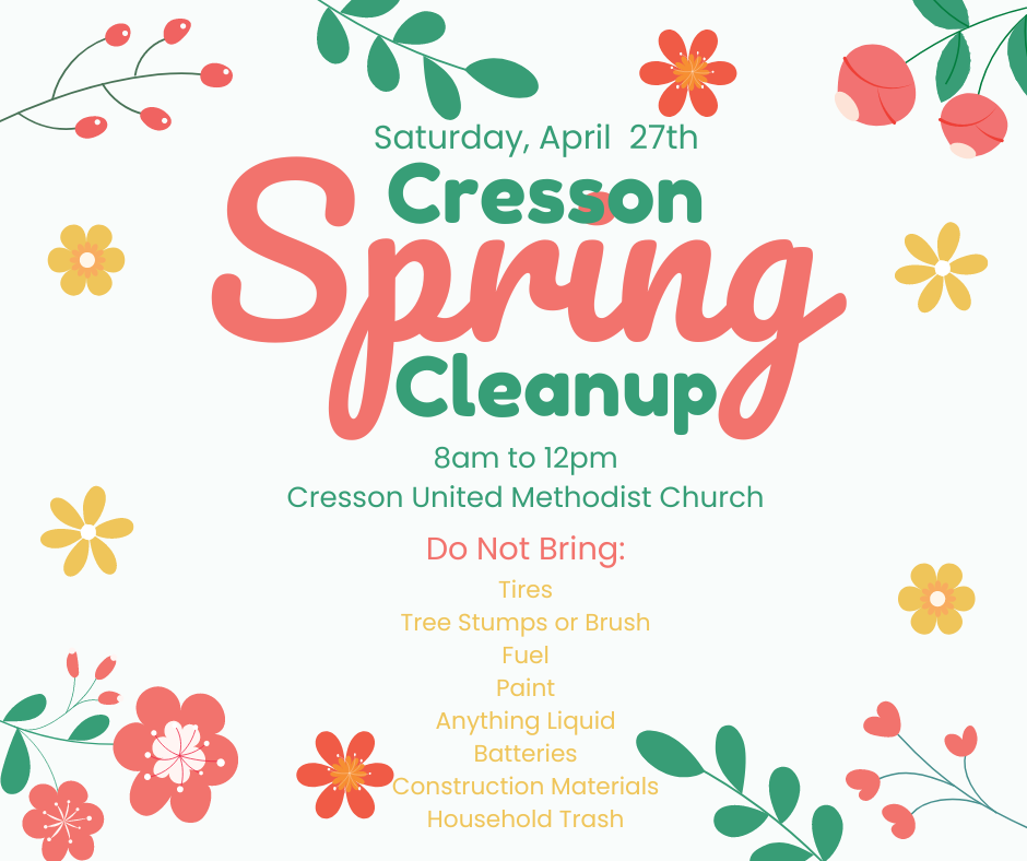 Cresson SPRING CLEANUP
Saturday, 27th April
8am to 12pm