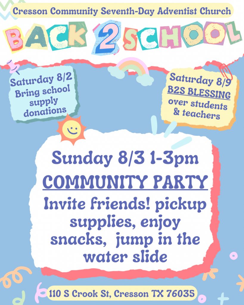 SDA Event
Back-to-School Bash
Saturday 8/3
1-3pm