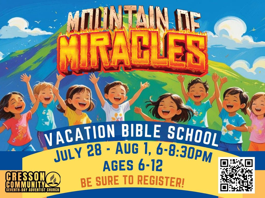 SDA Vacation Bible School
July 28 to August 1, 6-8:30pm
For Ages 6-12
Register now!