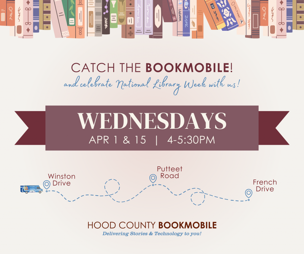 Catch the Bookmobile!
and celebrate Natiional Library Week with us!

Every other Wednesday, Apr 1 & 15
4:00pm to 5:30pm