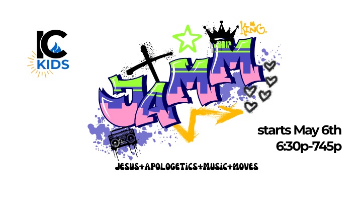 Imagine Church
Kids JAMM - Jesus, Apologetics, Music, Moves
Every Wednesday this May
6:30pm to 7:45pm